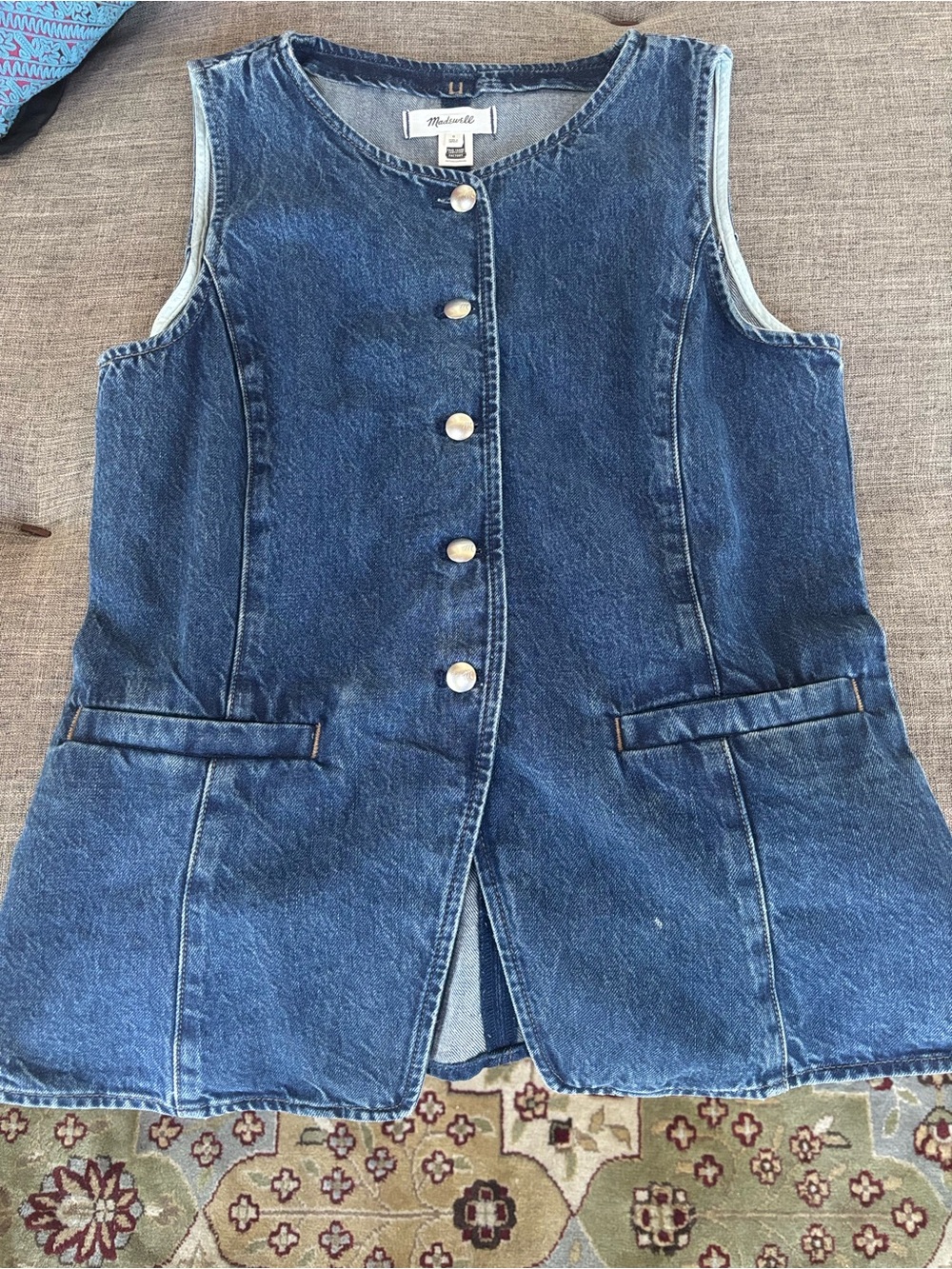 Madewell girls' sleeveless denim button-front vest dress - blue